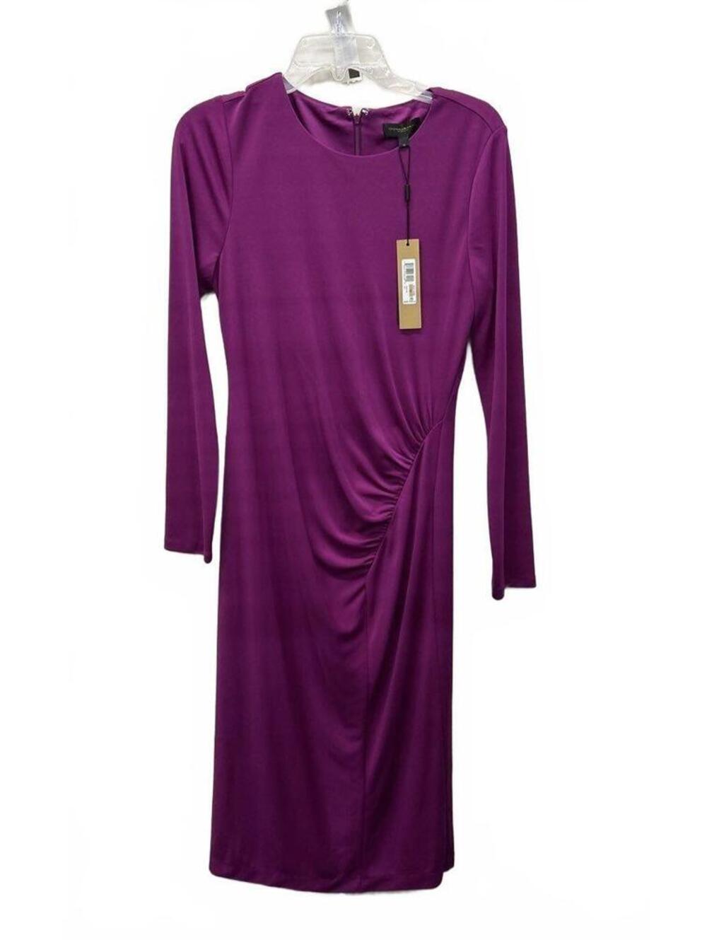 Donna Karan Purple Ruched Long Sleeve Midi Dress NWT 12